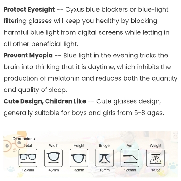 CYXUS Blue Light Blocking Kids Age 4-8 Black Computer Glasses - Picture 14 of 16